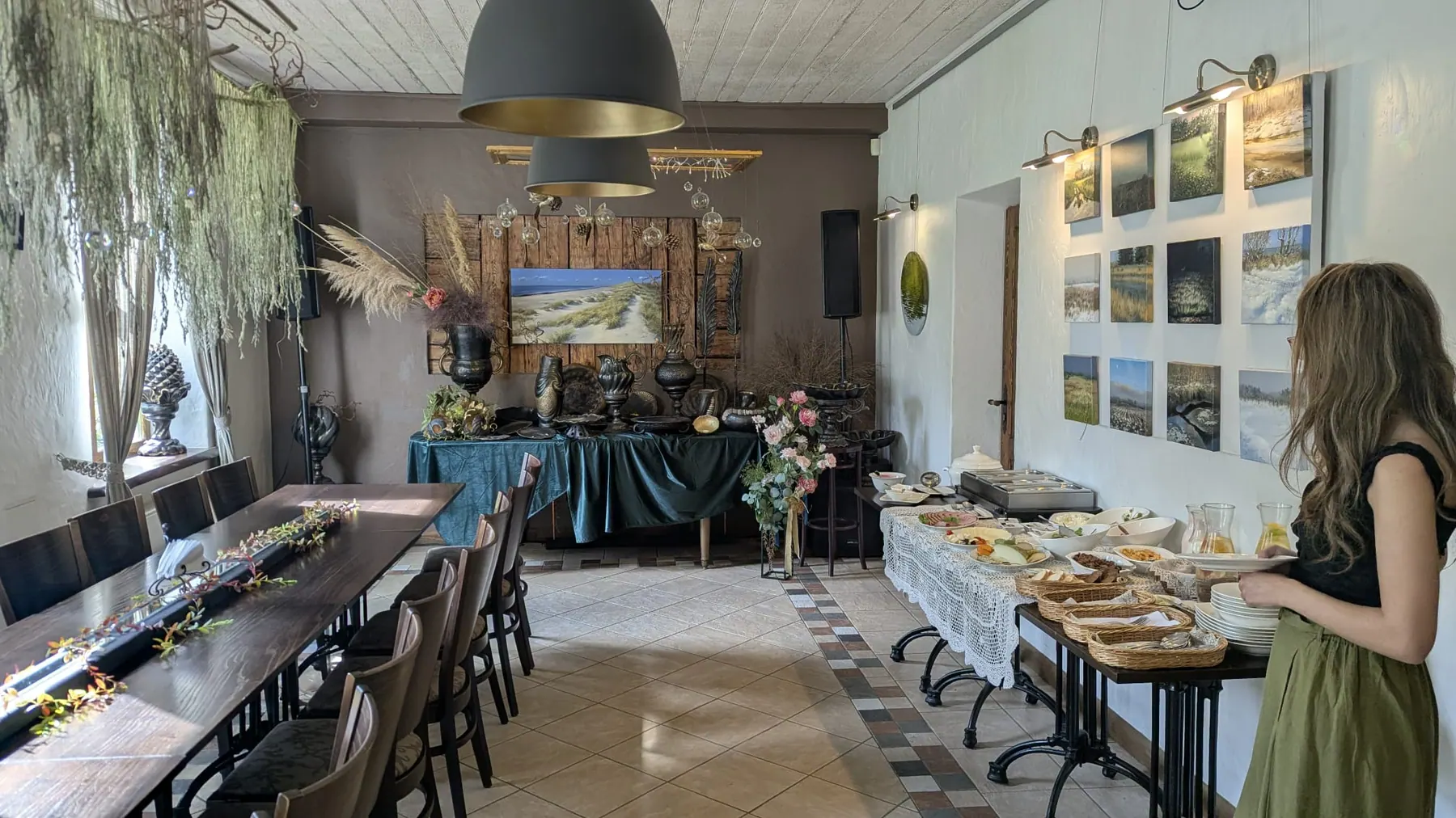 The breakfast buffet laid out inside Pilsberģu krogs in Jūrkalne