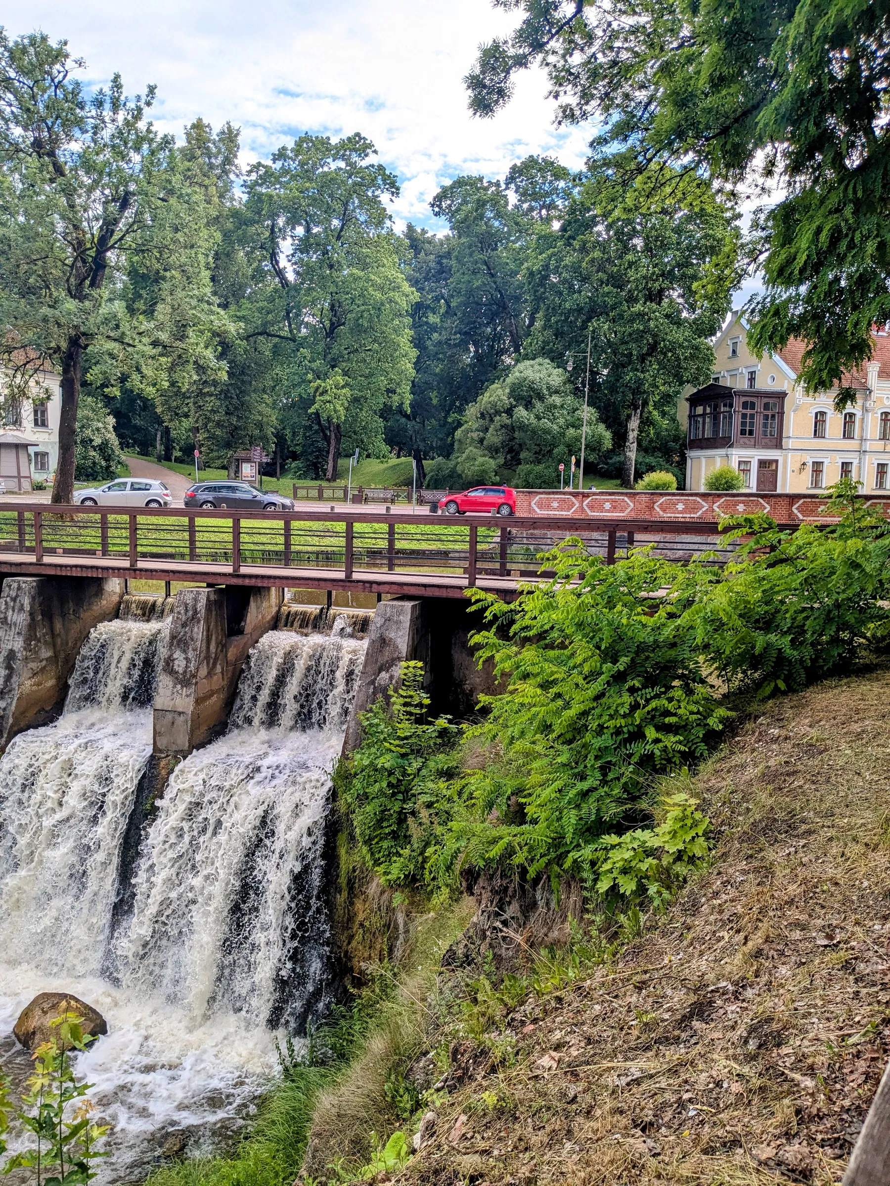Aleksupīte waterfall dropping beside Kuldīga old town