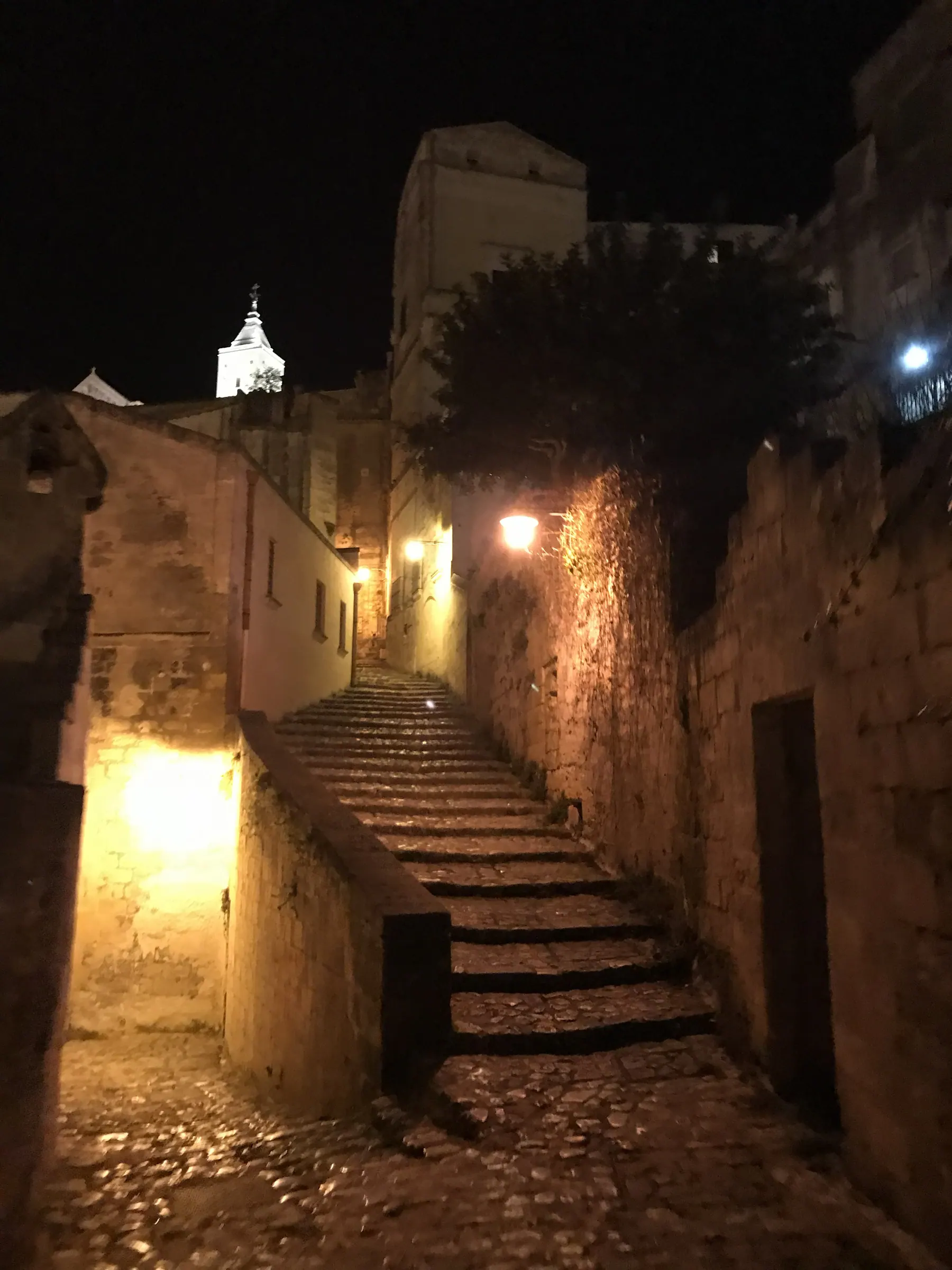 Stone steps in Sasso Barisano at night