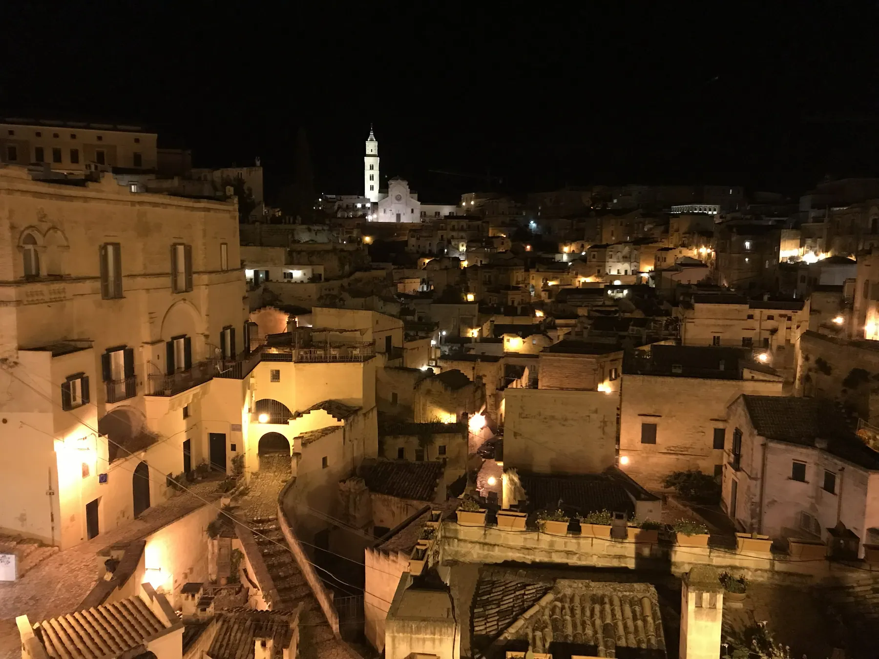 Matera's Sassi lit up at night