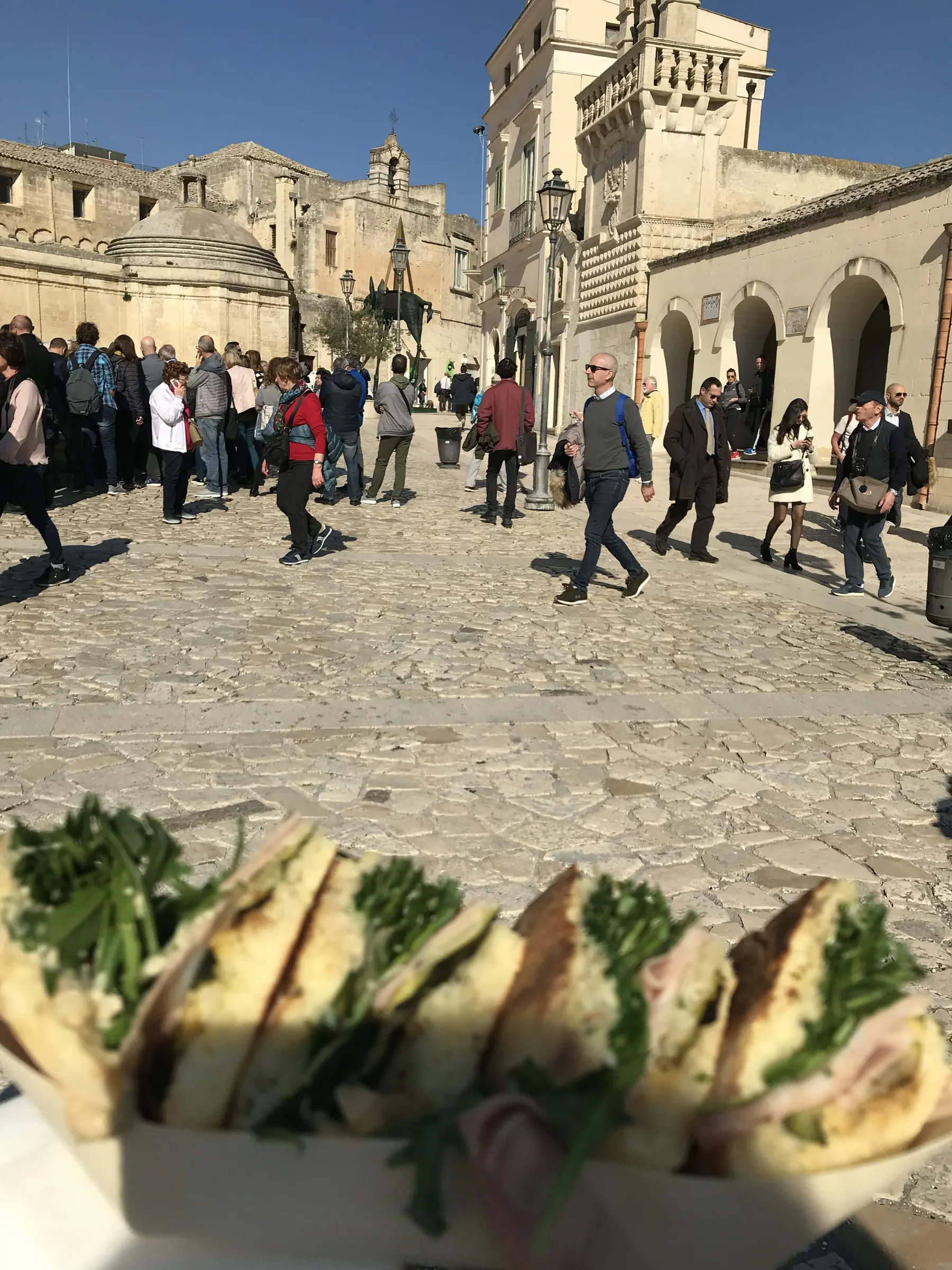A plate of food at a Matera lunch stop