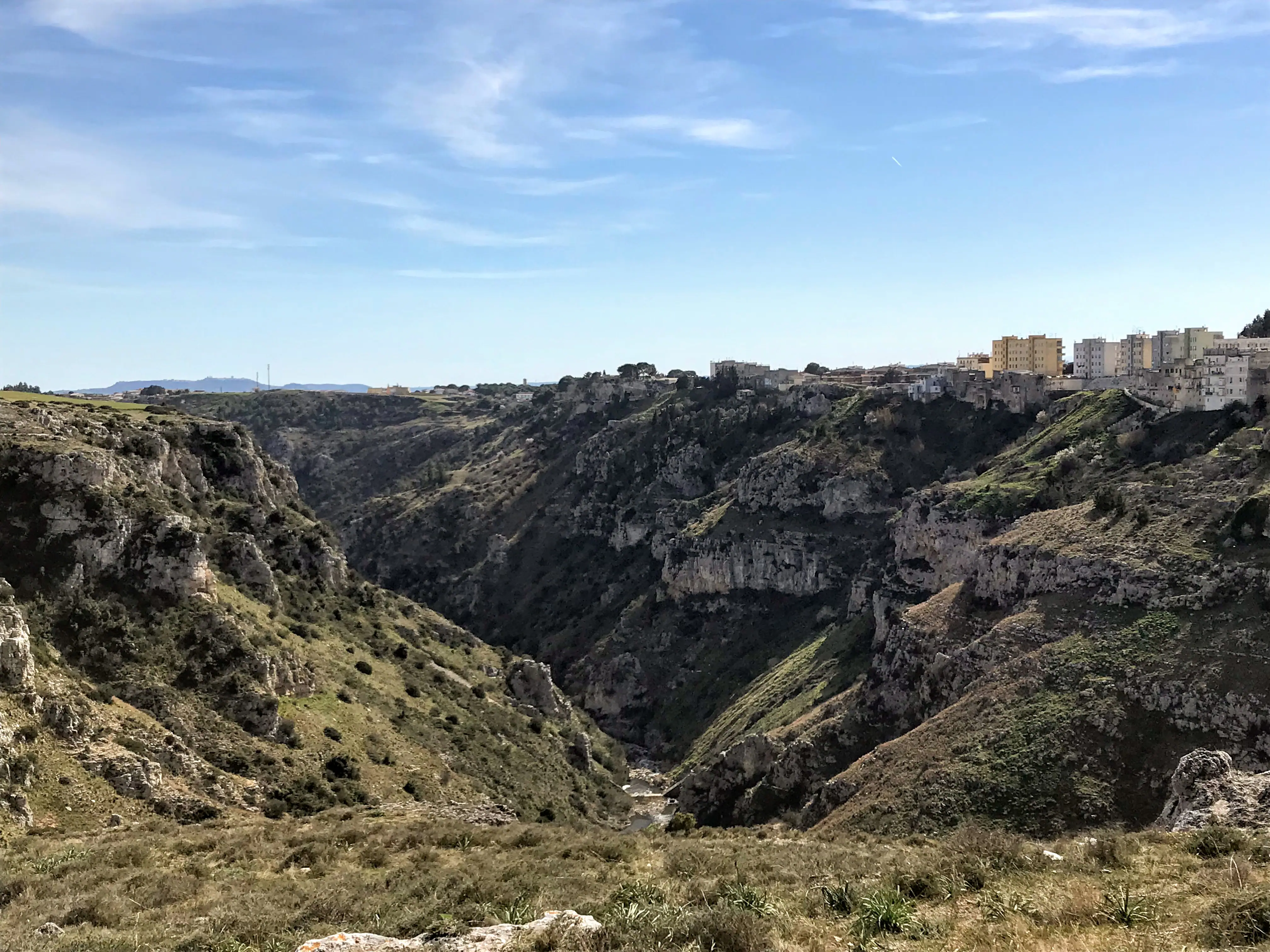 The Gravina gorge below Matera viewed from the Murgia plateau