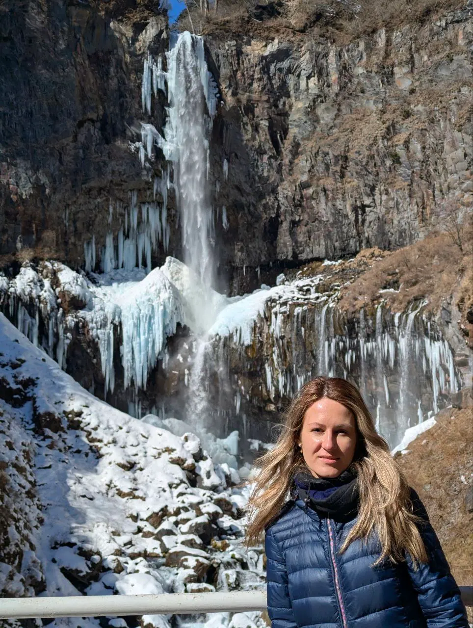 Kegon Falls partly frozen in winter in Nikko, Japan